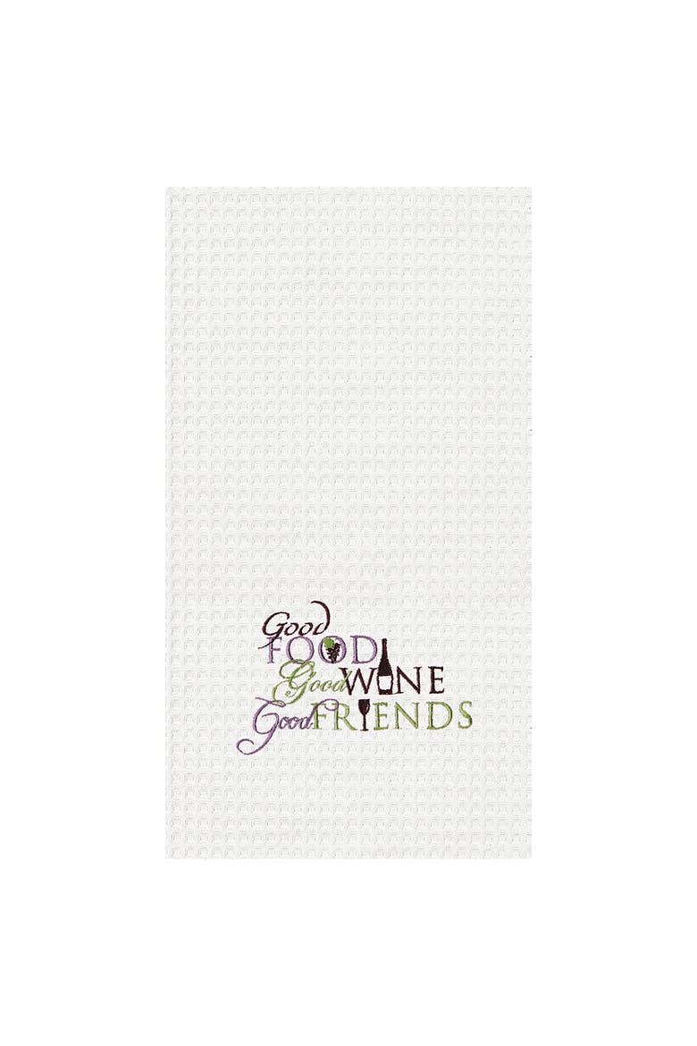 Food Wine Friends Waffle Weave Kitchen Towel, Main, color, Purple