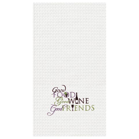 Food Wine Friends Waffle Weave Kitchen Towel