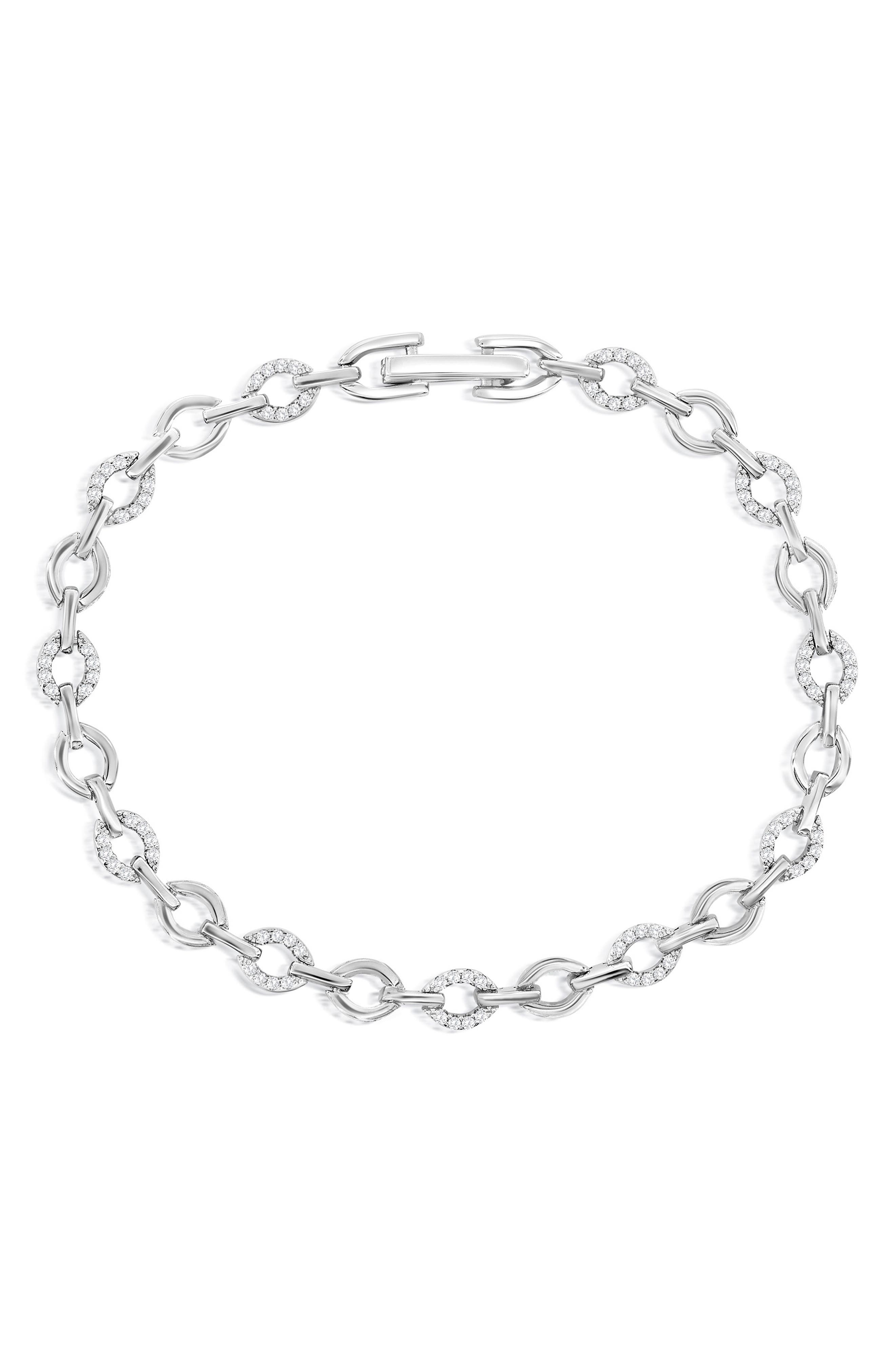 Sterling Silver Cubic Zirconia Oval Link Bracelet
