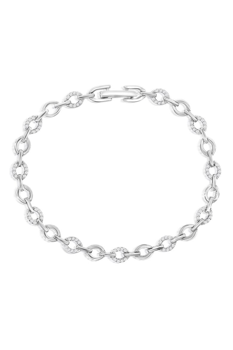 Sterling Silver Cubic Zirconia Oval Link Bracelet, Main, color, SILVER