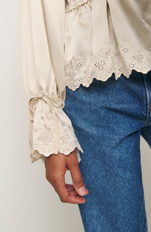 Reformation X Kacey Musgraves Lillie Eyelet Embroidered Silk Top In Almond