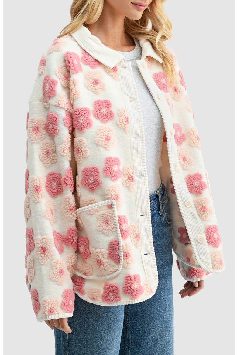 Floral High Pile Fleece Jacket, Alternate, color, CREAM PINK