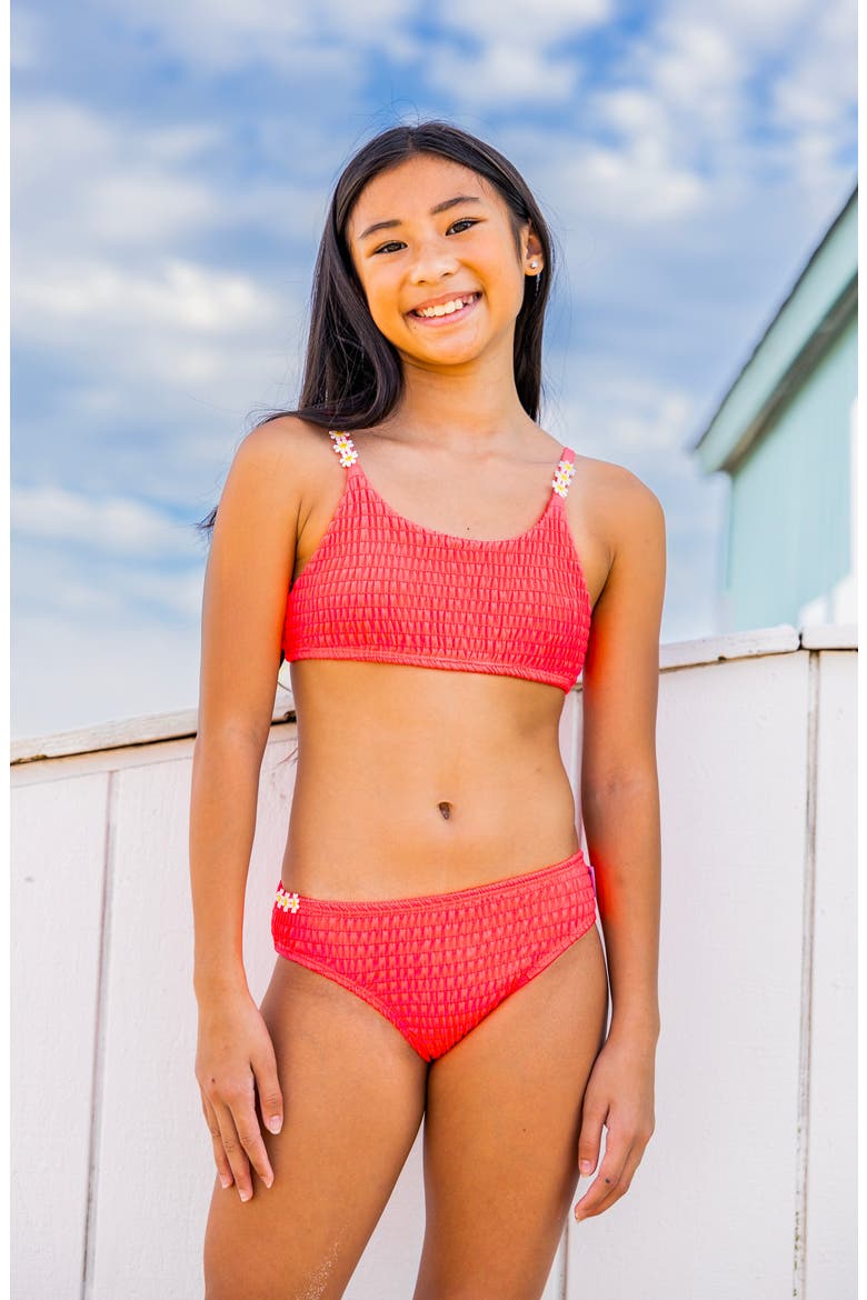 Smocked Two Piece Swimsuit, Alternate, color, Coral