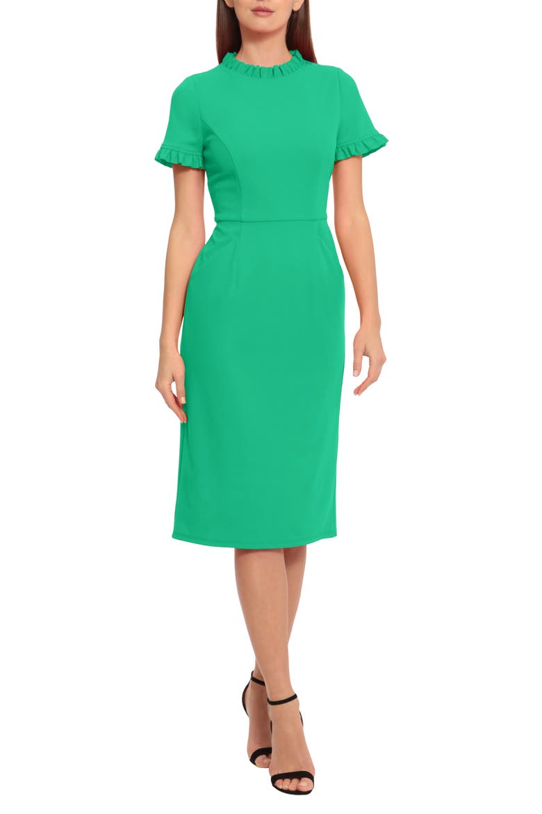 Ruffle Sheath Dress, Main, color, BRIGHT JADE