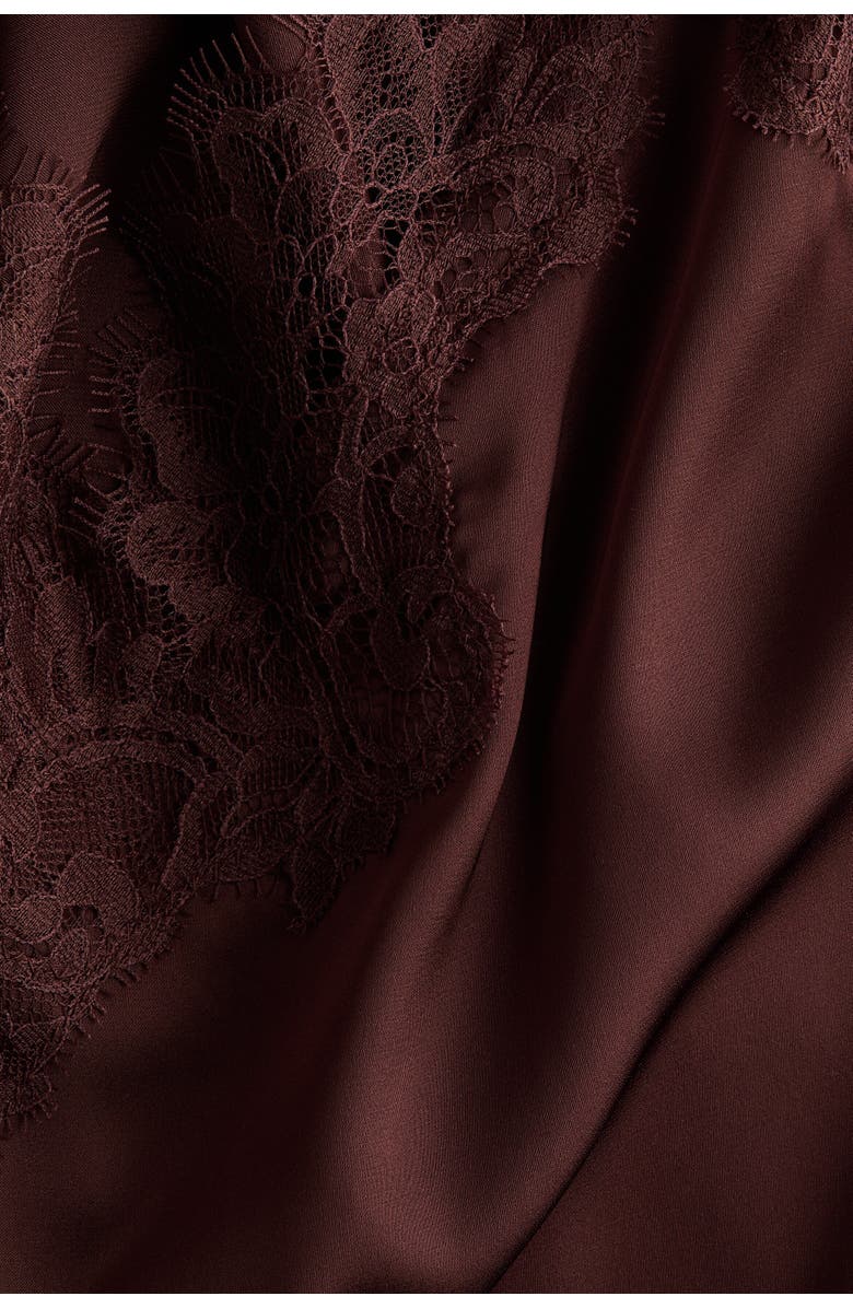 H&M Lace-trimmed Satin Pyjamas, Alternate, color, Dark Brown