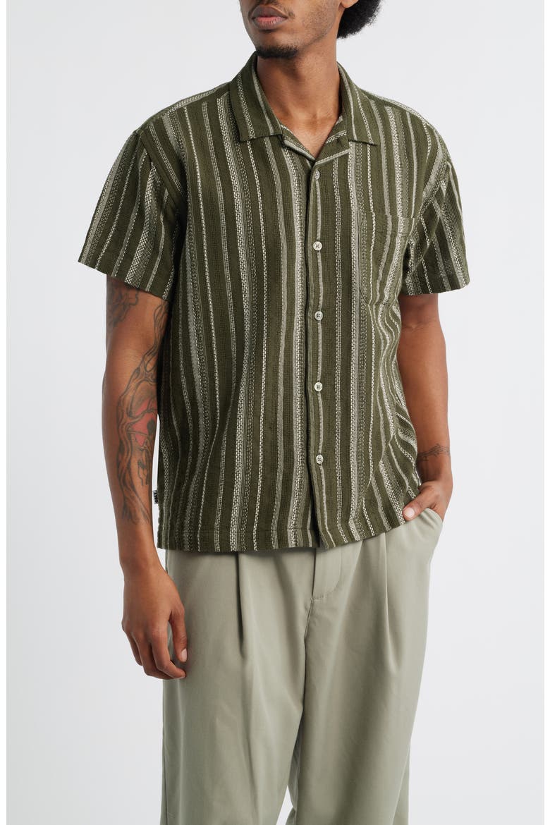 Hugh Stripe Camp Shirt, Main, color, DARK SAGE MULTI