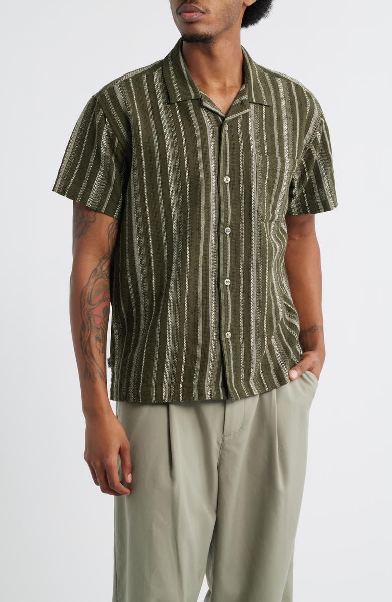 Obey Hugh Stripe Camp Shirt, Main, color, Dark Sage Multi