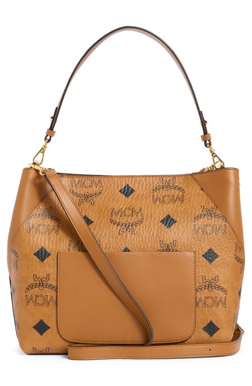 Mcm Aren Monogram Coated Canvas Shoulder Bag In Brown