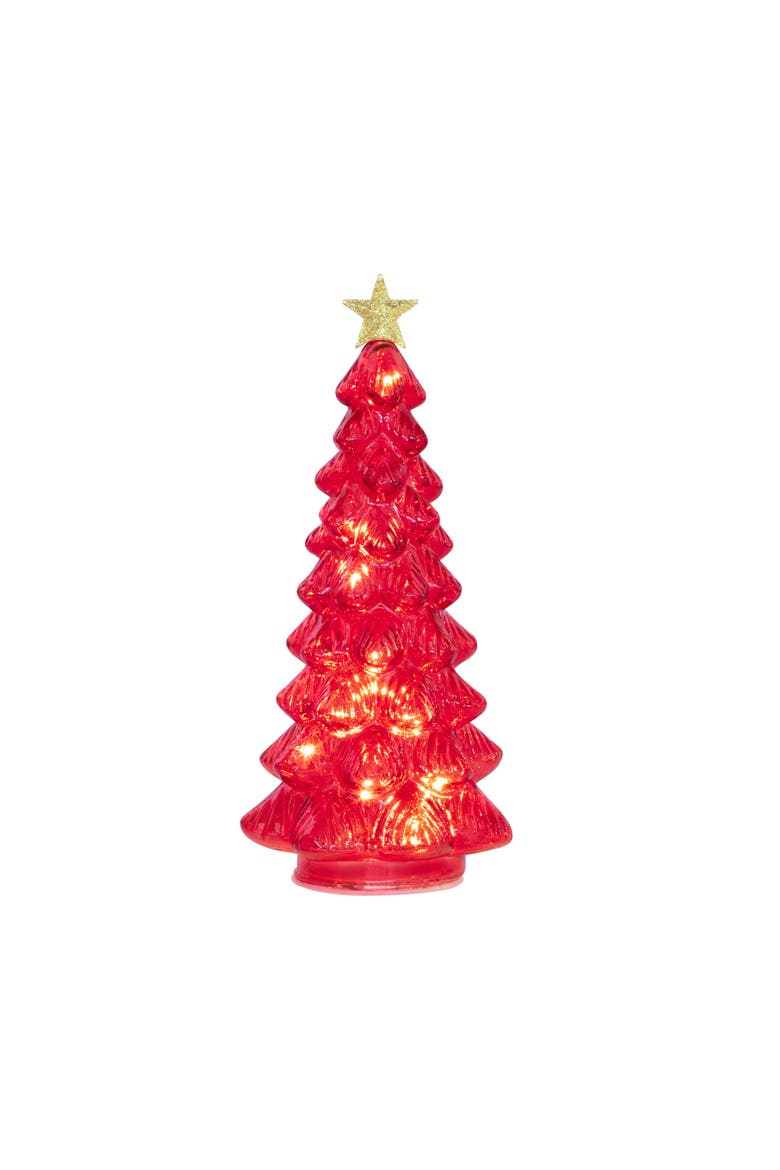12 in. Twinkling Glass Tree, Main, color, Red