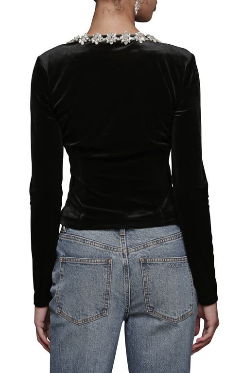 Avec Les Filles Jewel Embellished Velour Top In Black