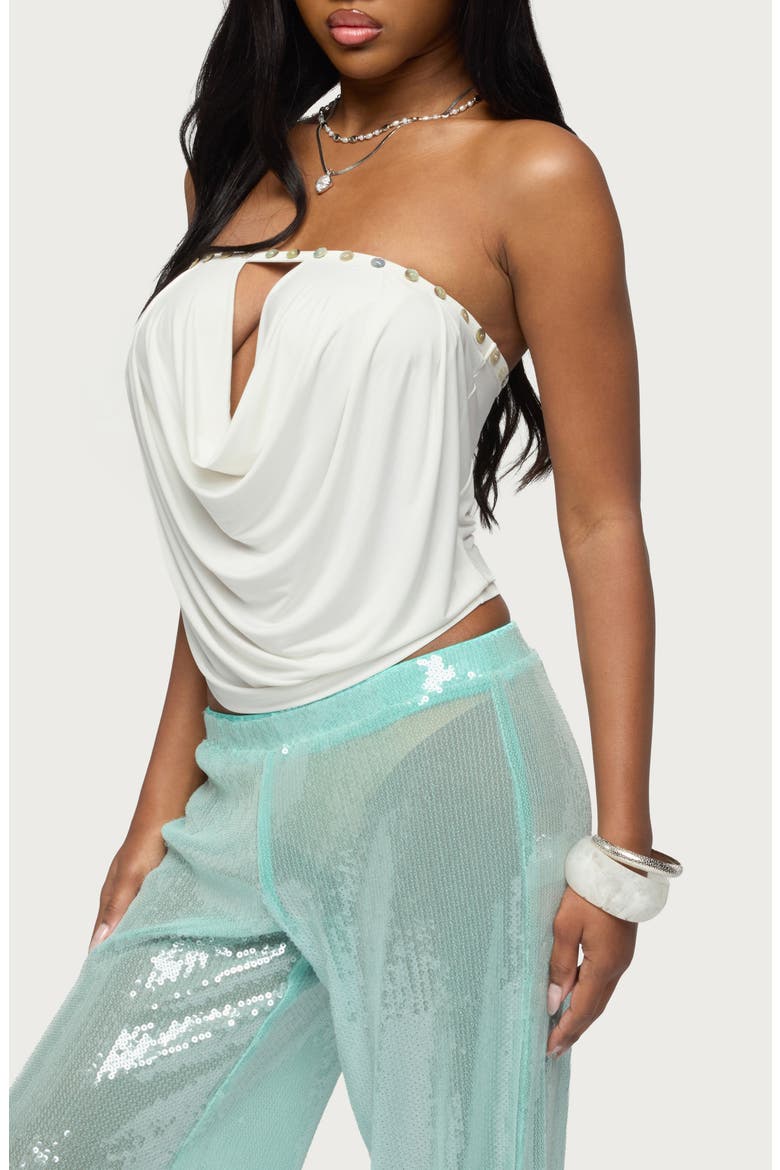 Giana Drape Strapless Crop Top, Alternate, color, WHITE