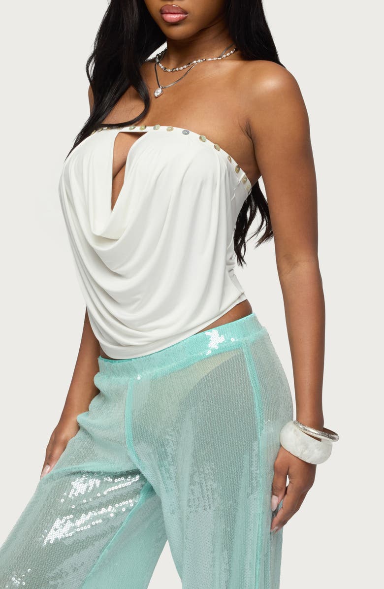 EDIKTED Giana Drape Strapless Crop Top, Alternate, color, 