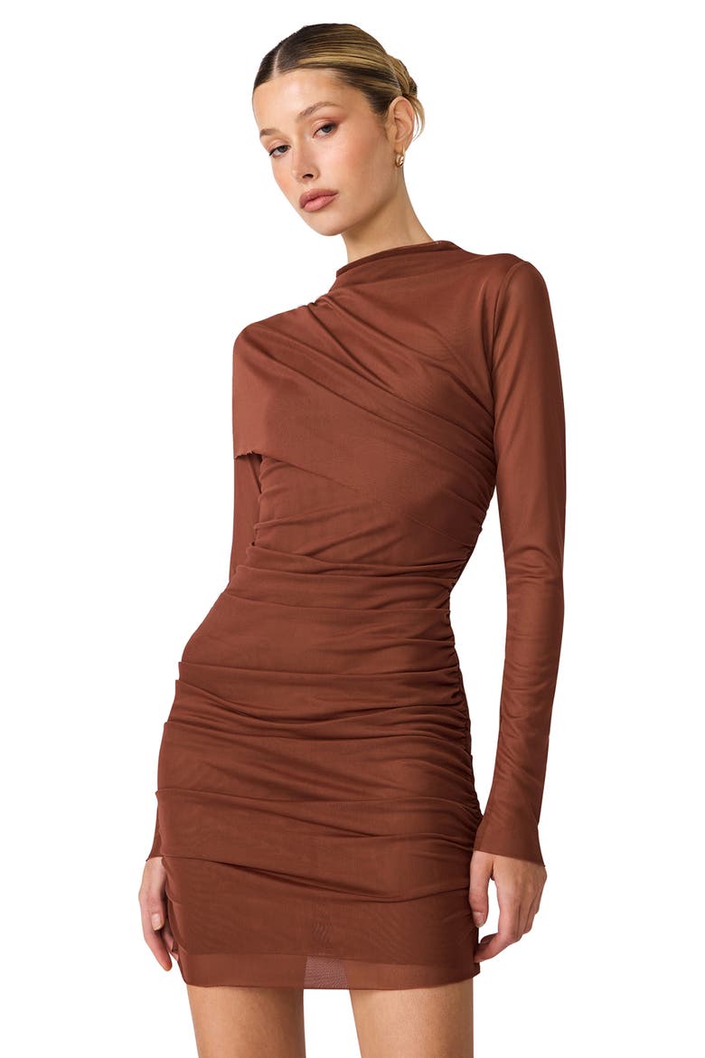 Catrina Ruched Mockneck Minidress, Alternate, color, CINNAMON