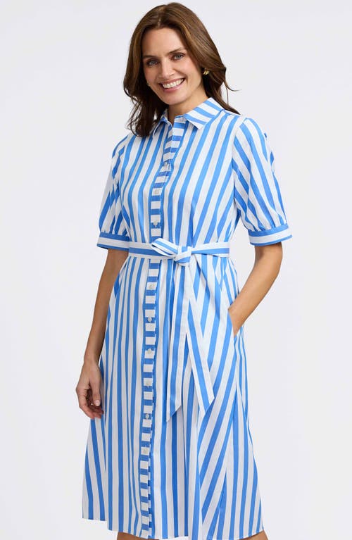 Foxcroft Esther Stripe Shirtdress In Cobalt Blue/white
