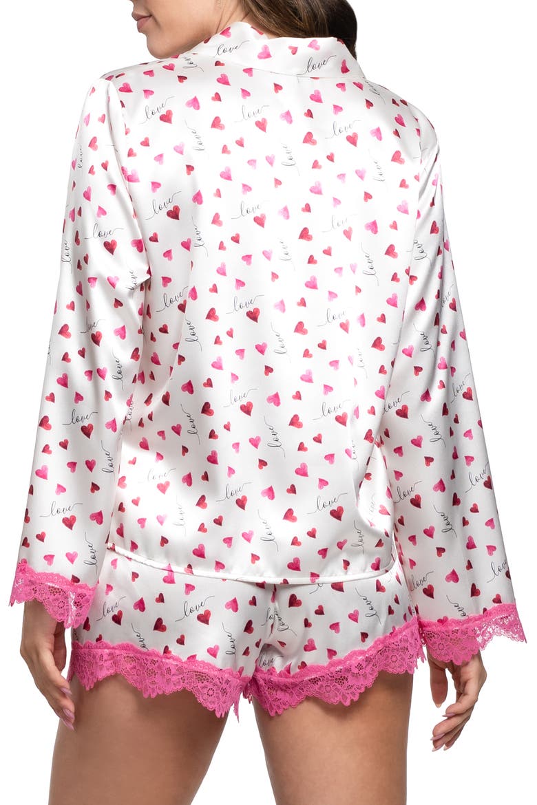 Alyssa Heart Print Satin Pajamas, Alternate, color, IVORY