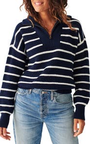 Faherty Mariner Stripe Quarter Zip Sweater