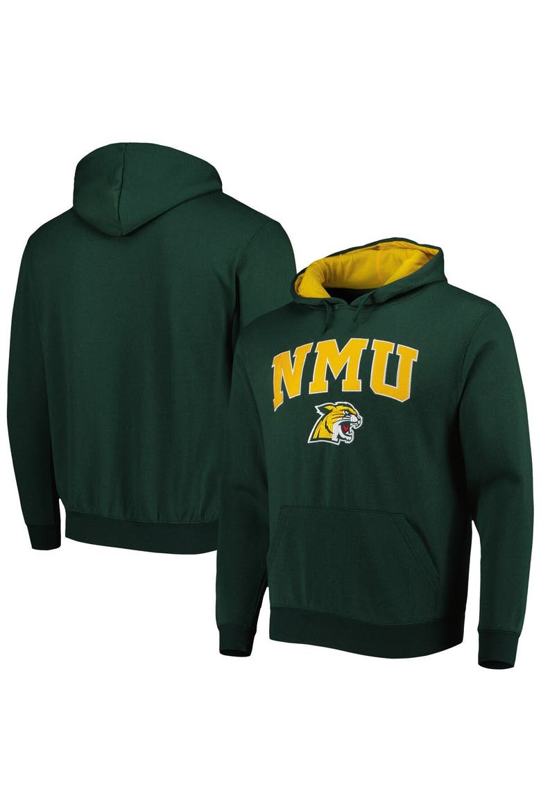 Men's Colosseum Green Northern Michigan Wildcats Arch & Logo 3.0 Pullover Hoodie, Main, color, Green