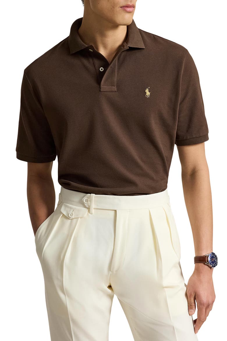 The Iconic Solid Cotton Piqué Polo, Main, color, NUTMEG BROWN