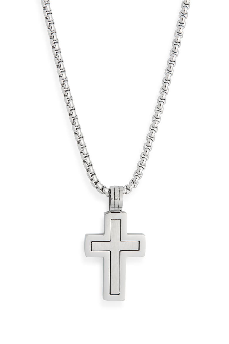 Men's Waterproof Small Cross CZ Pendant Necklace, Alternate, color, STAINLESS