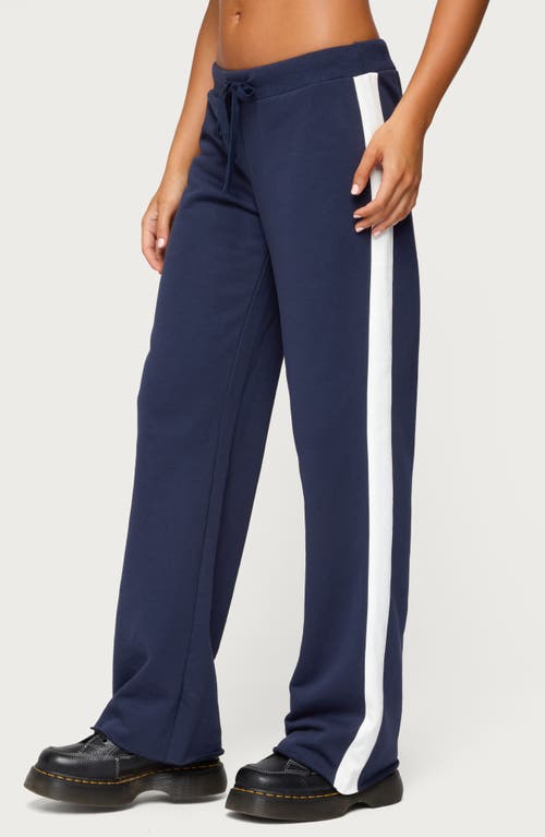 Edikted Baker Contrast Stripe Wide Leg Sweatpants In Blue