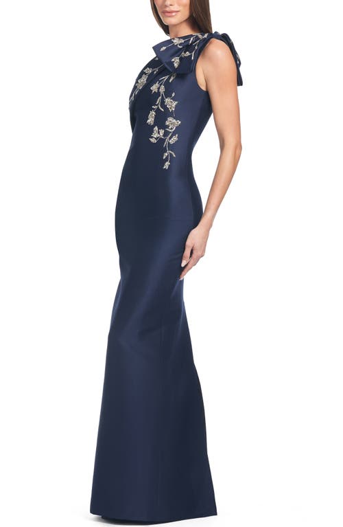 Sachin & Babi Olivia One-shoulder Satin Gown In Night Sky