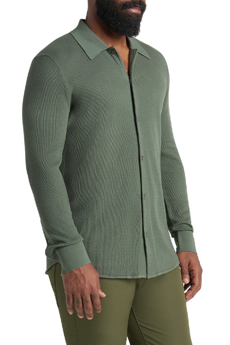 Mini Waffle Long Button-Up Shirt, Main, color, LAUREL