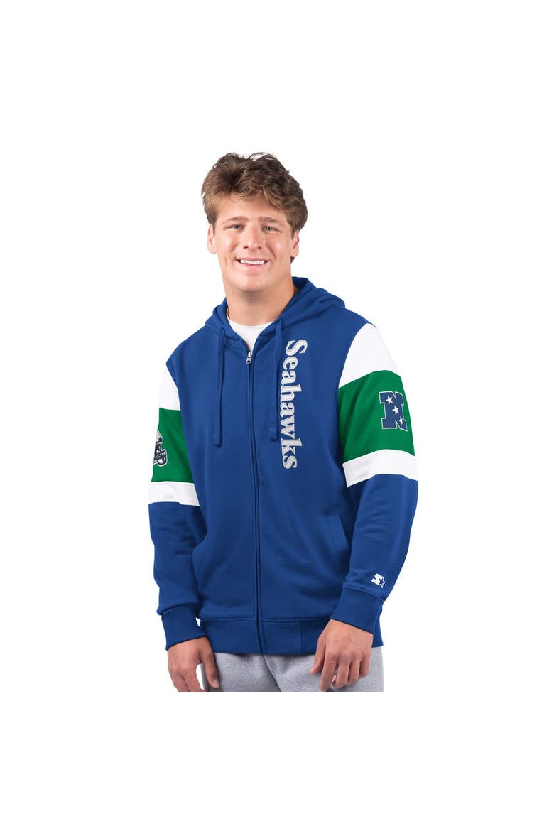 Men's Starter Royal Seattle Seahawks Extreme Vintage Logo Full-Zip Hoodie, Main, color, Royal