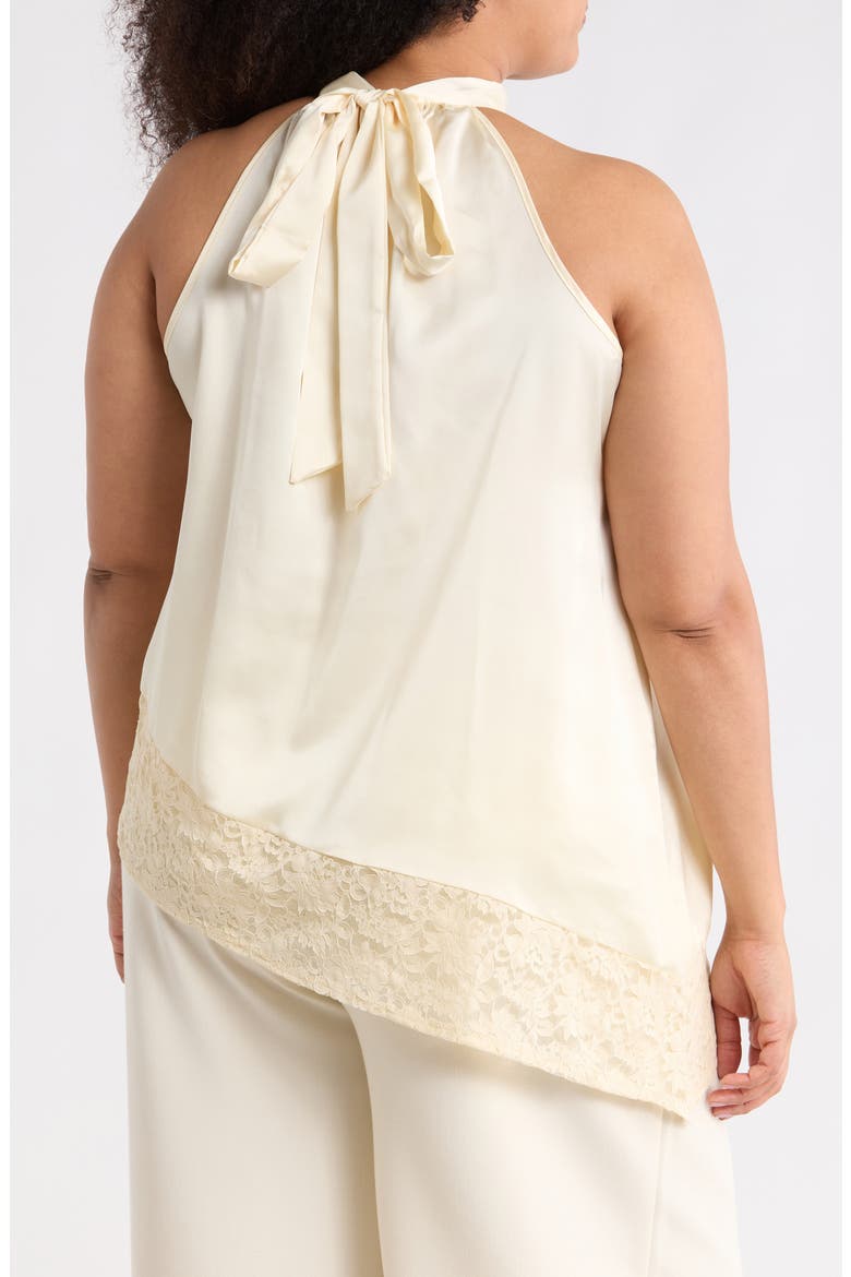 Sleeveless Lace Trim Satin Asymmetric Top, Alternate, color, LIGHT BUTTER