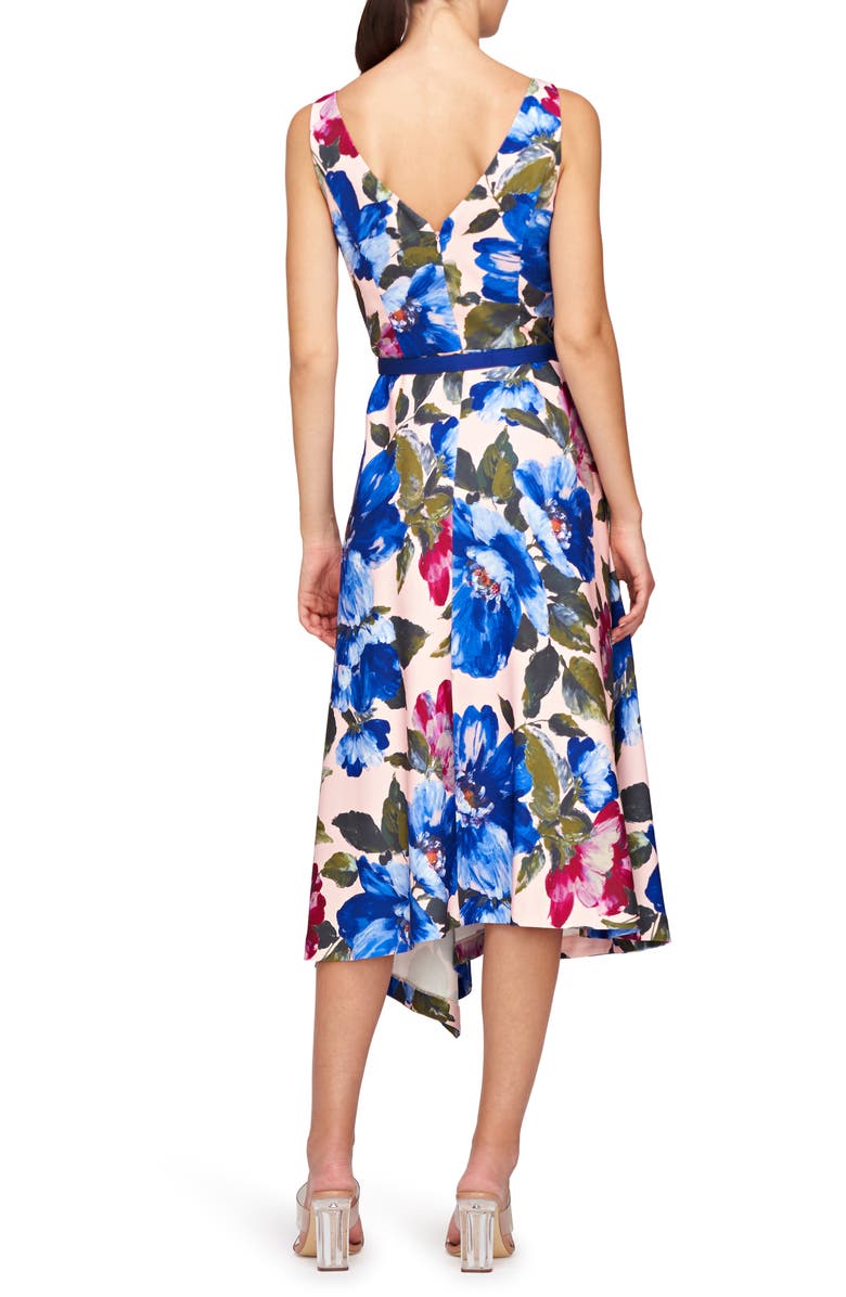 Kay Unger Goldie Floral Belted Midi Dress, Alternate, color, Spring Blue