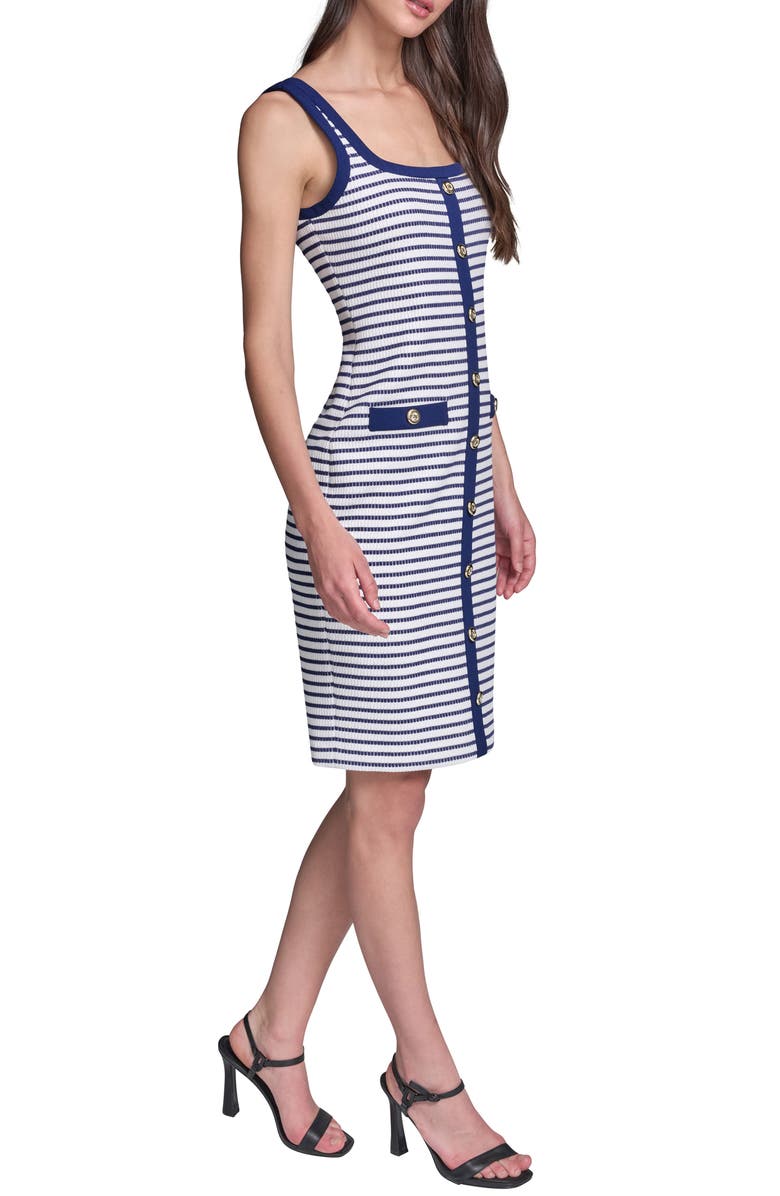 KARL LAGERFELD Striped Knit Scoop Neck Dress, Alternate, color, Maritime/ Soft White