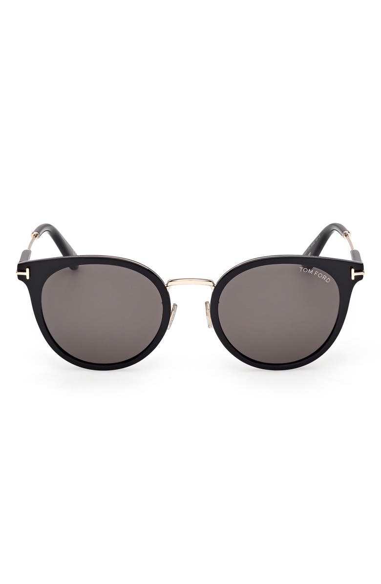 TOM FORD 54mm Round Sunglasses, Main, color, Black Rose Gold / Smoke