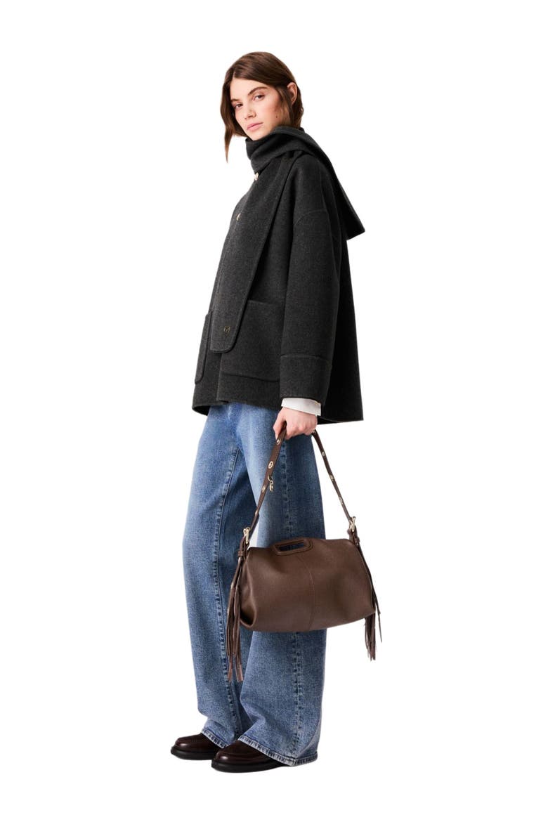 Coat with removable scarf, Alternate, color, Grey