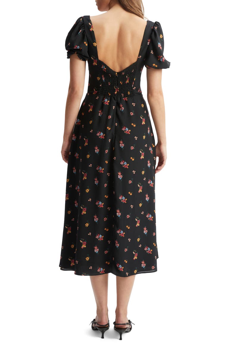 Gillian Puff Sleeve Midi Dress, Alternate, color, BLACK FLORAL