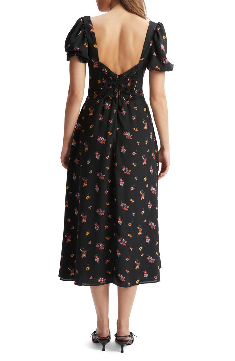 Bardot Gillian Puff Sleeve Midi Dress, Alternate, color, Black Floral