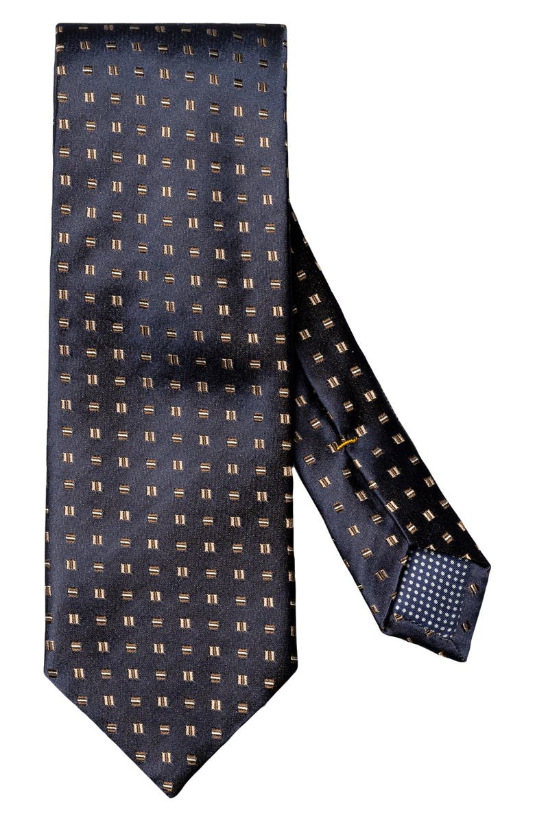 Eton Neat Geometric Pattern Silk Tie, Main, color, Navy