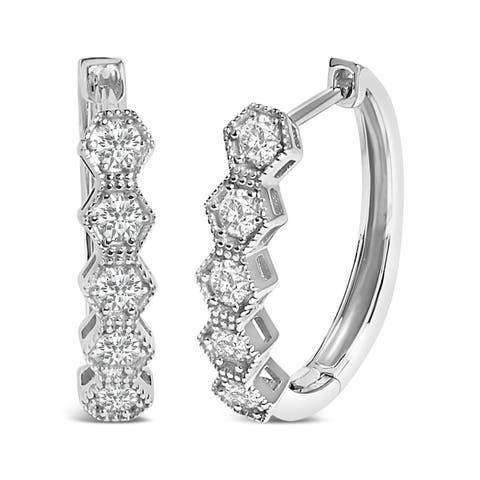 14K Gold 1/2 Ct Diamond Earring Zig-Zagging Geometric Hoop Earrings