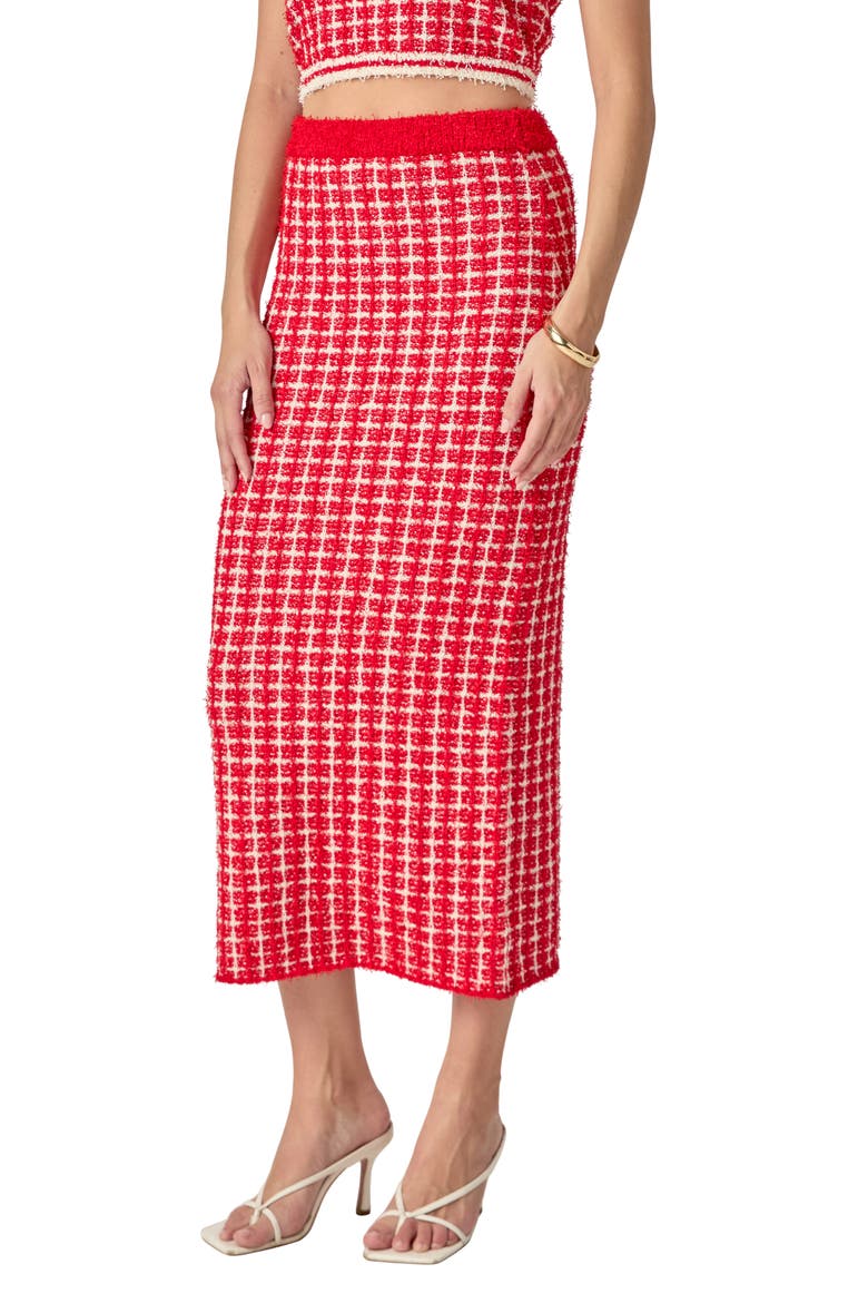 Tweed Check Column Skirt, Alternate, color, RED/ CREAM