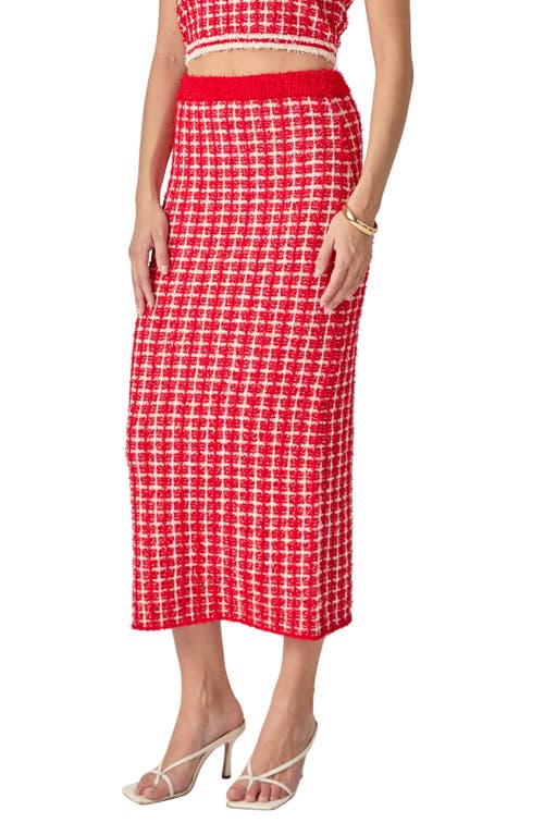Endless Rose Tweed Check Column Skirt In Red