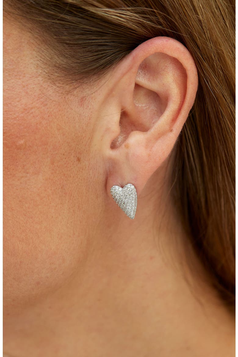 CZ Pavé Heart Stud Earrings, Alternate, color, WHITE