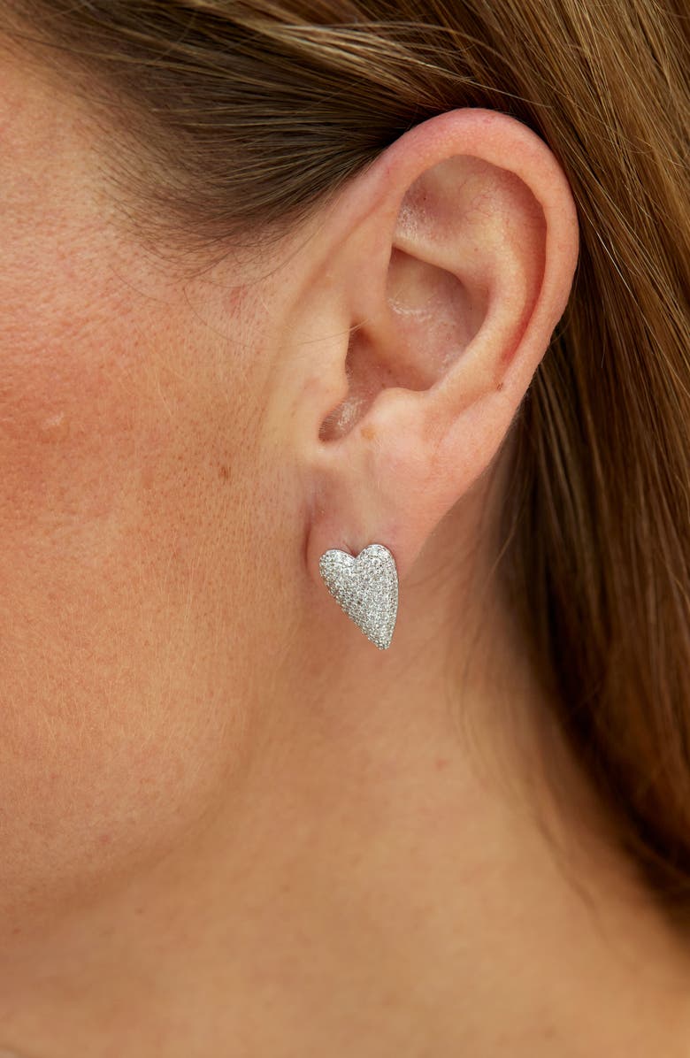 SAVVY CIE JEWELS CZ Pavé Heart Stud Earrings, Alternate, color, Silver