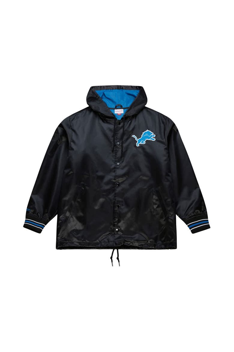 Men's Mitchell & Ness  Black Detroit Lions Downtown Satin Full-Snap Hooded Jacket, Alternate, color, Black