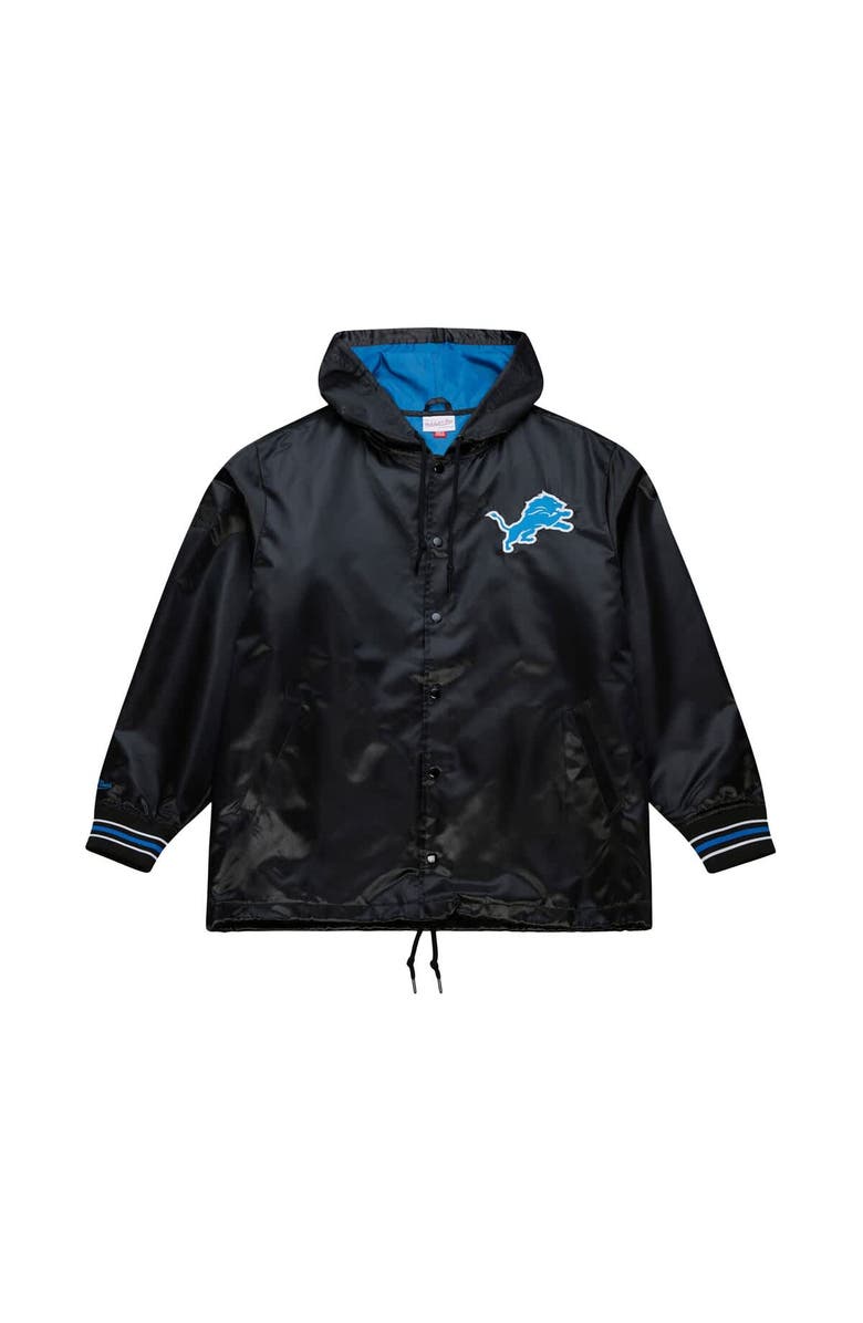 Mitchell & Ness Men's Mitchell & Ness Black Detroit Lions Downtown Satin Full-Snap Hooded Jacket, Alternate, color, Black