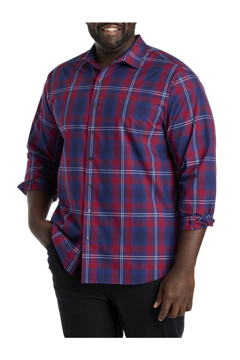 Big & Tall Large Plaid Sport Shirt, Main, color, RED BLUE