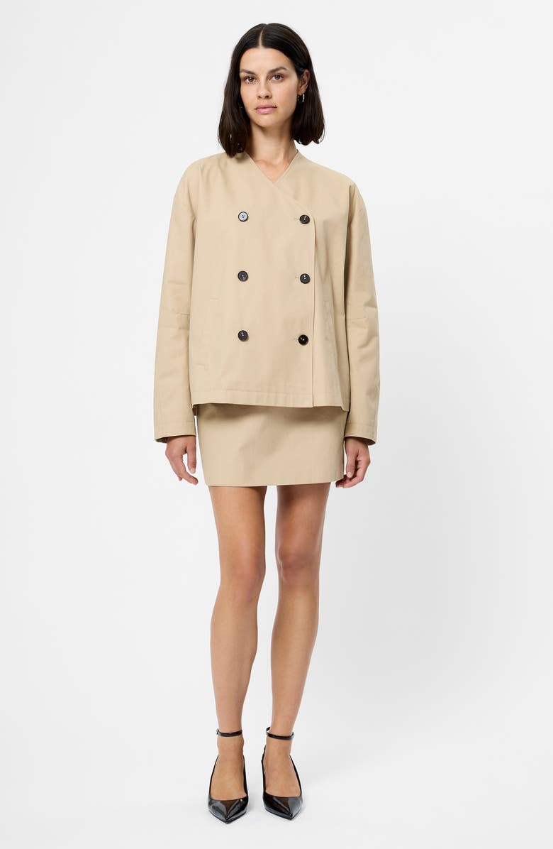 French Connection Collarless Double Breasted Cotton Twill Jacket, Alternate, color, Khaki