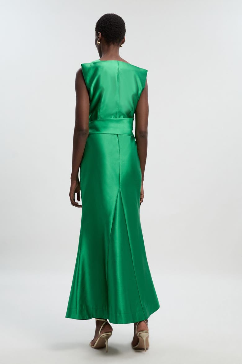 Satin Twill Draped Maxi Dress, Alternate, color, Green