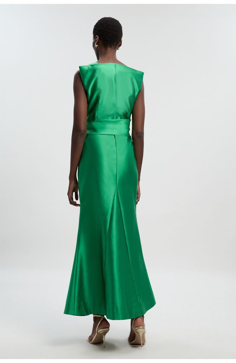 Karen Millen Satin Twill Draped Maxi Dress, Alternate, color, Green