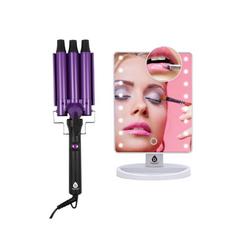 Dimmable LED Vanity Mirror &  Triple Barrel Hair Curler