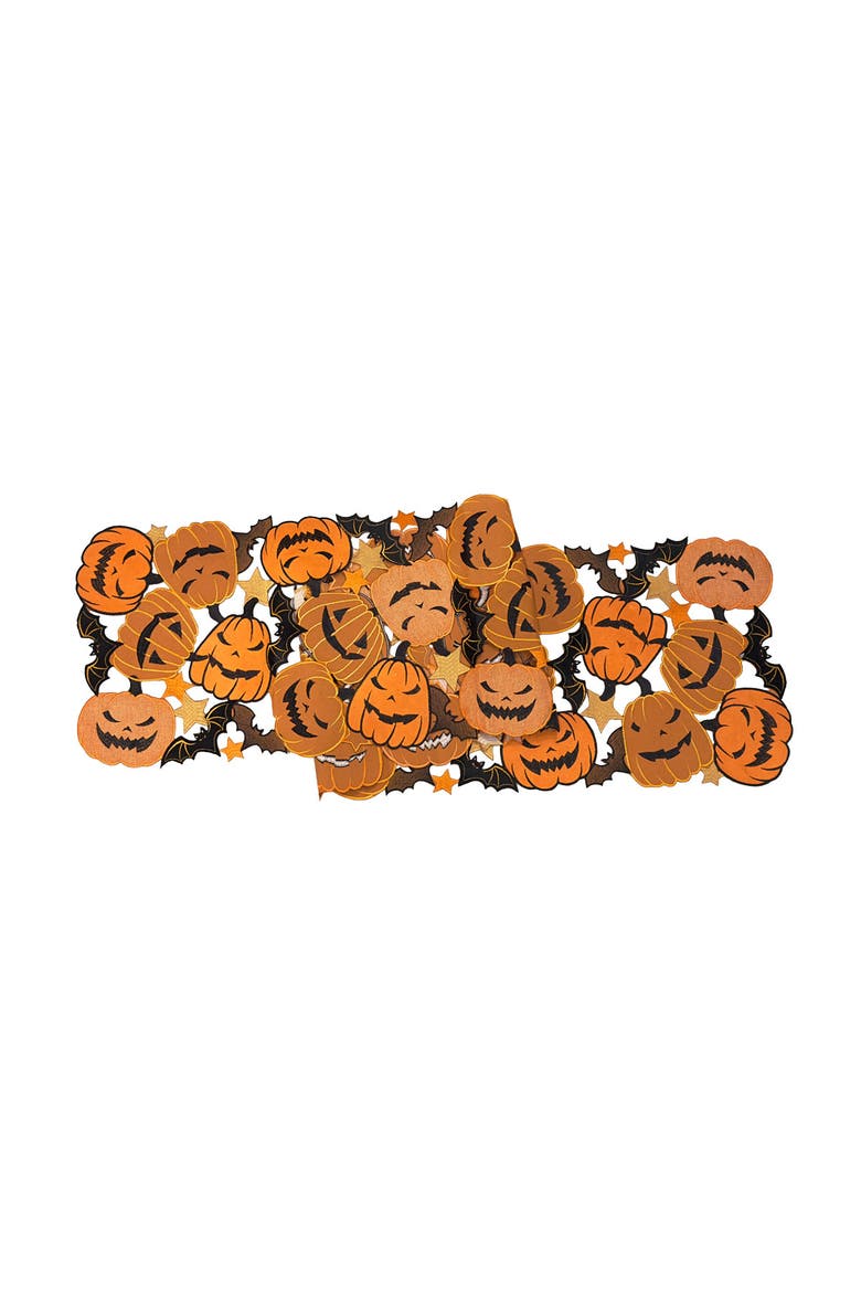 Jack O' Lantern & Bat Table Runner 14" x 68", Main, color, Orange