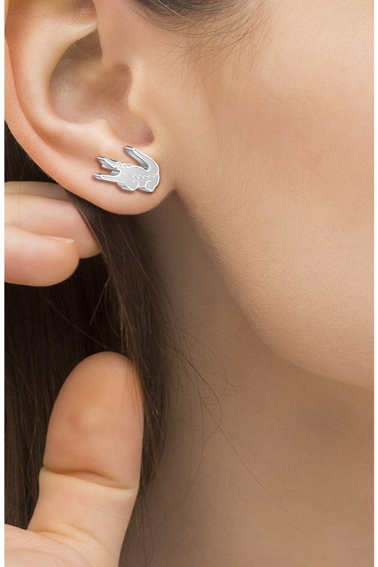 Crocodile Stud Earrings, Alternate, color, SILVER