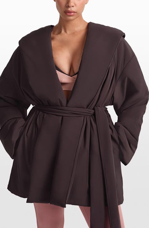 Woven Stretch Nylon Wrap Coat